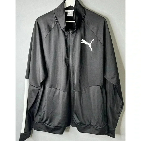 Puma Jacket Mens 2XL Black Solid Logo Long Sleeve Track Jacket Full Zip - Picture 1 of 7